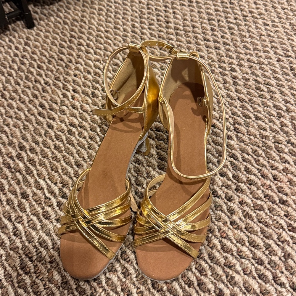 Gold Strappy Heeled Sandals for ballroom dancing